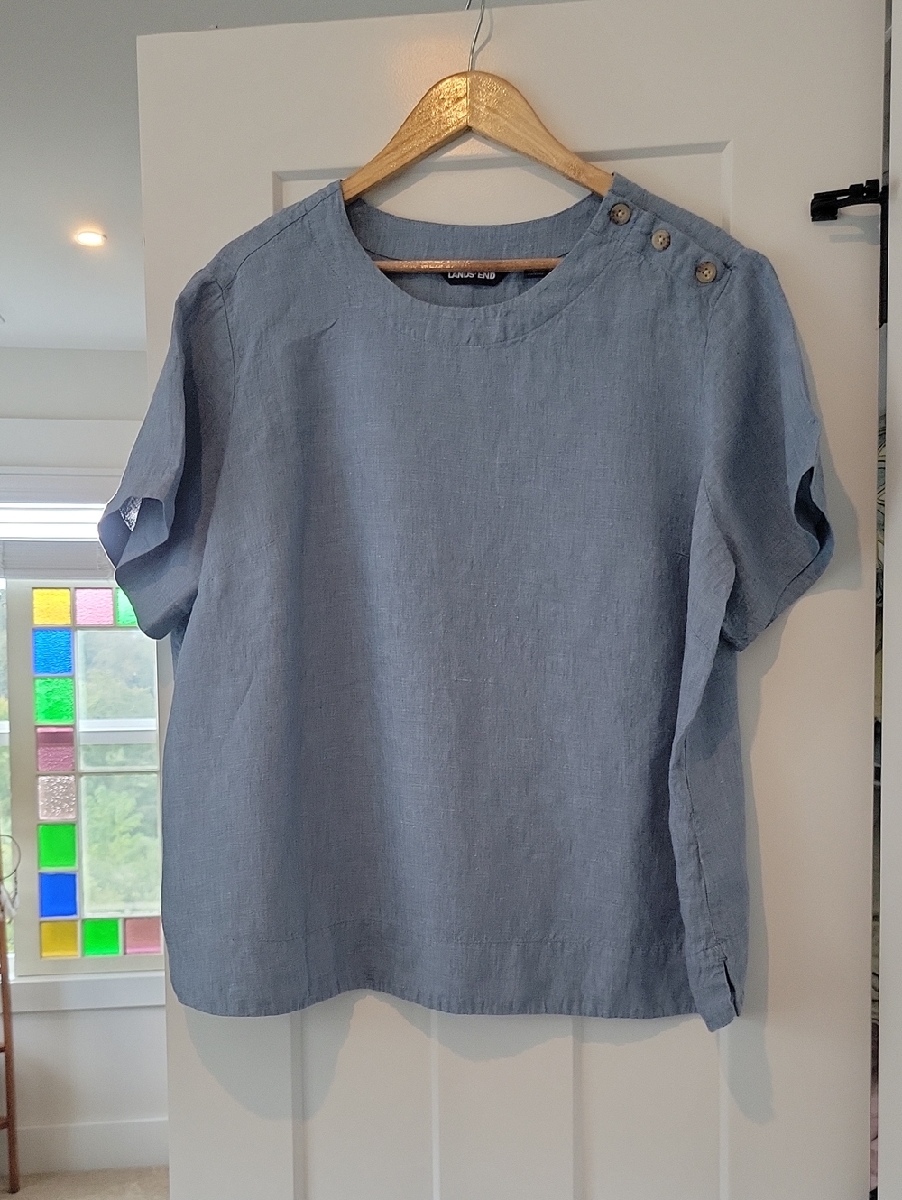 Lands' End Light Blue Linen Short-Sleeve Button-Shoulder Shirt